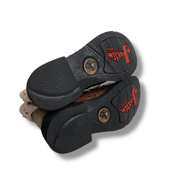 Justin Gypsy Cowboy Boots Leather Style L9935 Ostrich Print Pink Brown Size 7B - Picture 7 of 8